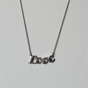 Sterling Silver Diamond Necklace with Cursive Diamond Letters 'Love' Pendant